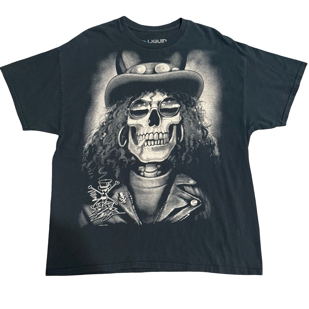 Guns N Roses Liquid Blue Slash Saul Hudson 2006 Skull Top Hat Graphic T Shirt XL